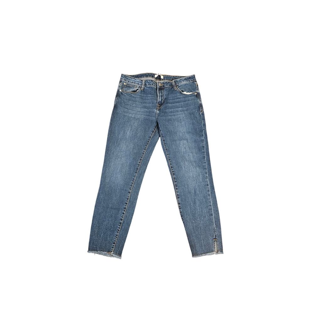 Kensie Cropped Frayed Denim Stretch Jeans